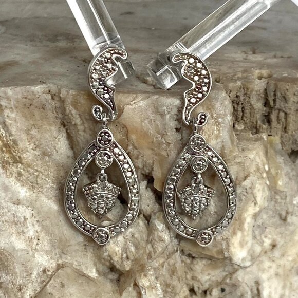 Sterling Silver 925 DBJ Dee Berkley Jewelry Single Diamond Dangle Earrings - Picture 7 of 16